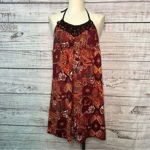 Heart Soul XL Y2K Style Halter Top Dress Orange Red Medallion Mandala